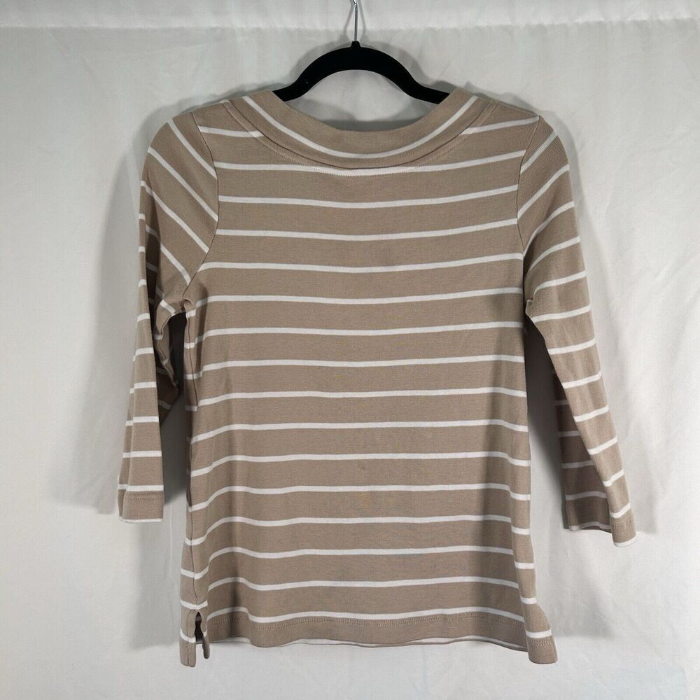 Chico's Blouse Women's Small Beige White Striped 3/4 Sleeve Round Neck Cotton - Picture 6 of 9